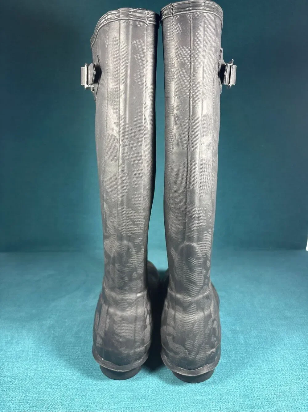 Hunter Original Tall Rain Boots Womens Size 7 Black Water Print Rubber Boots